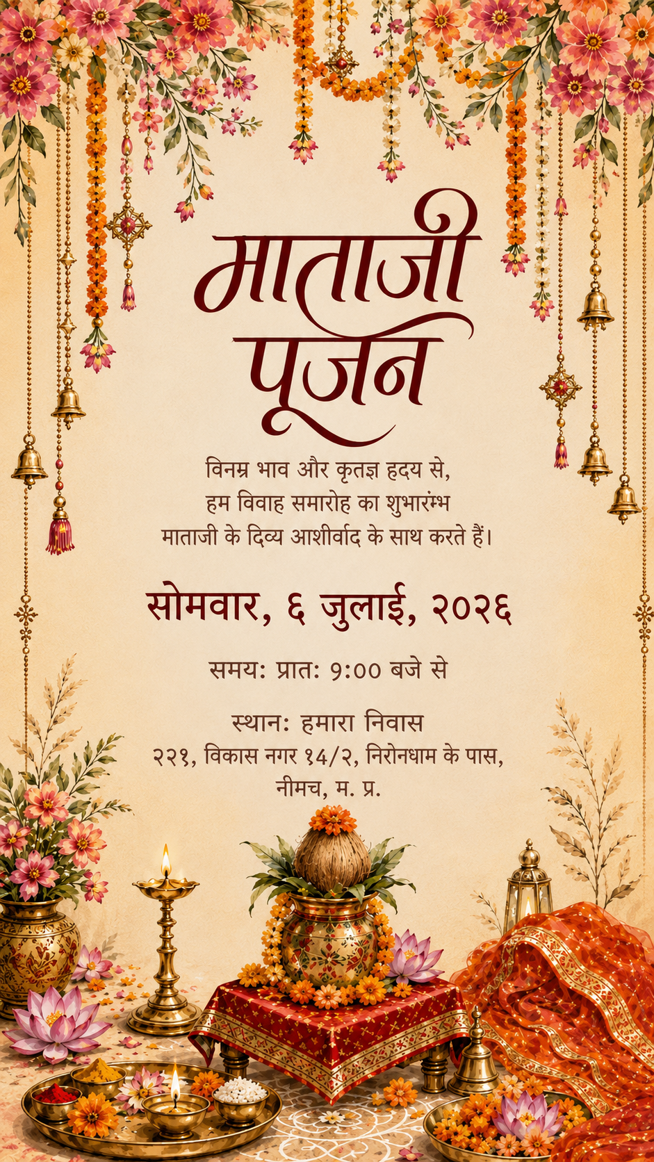 माताजी पूजन निमंत्रण कलाकृति