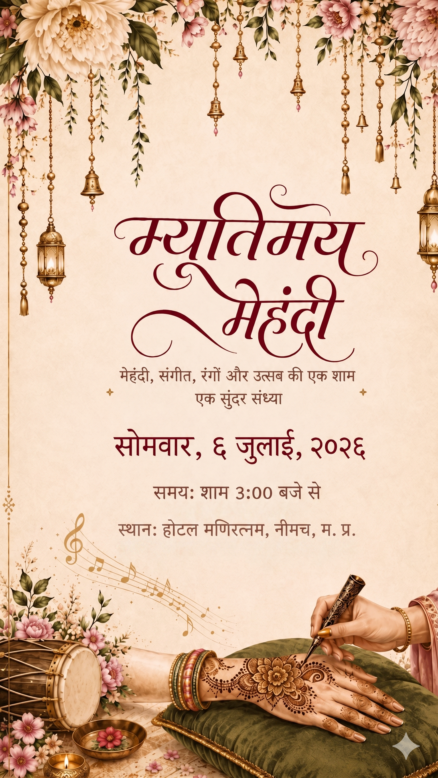 म्यूजिकल मेहंदी निमंत्रण कलाकृति